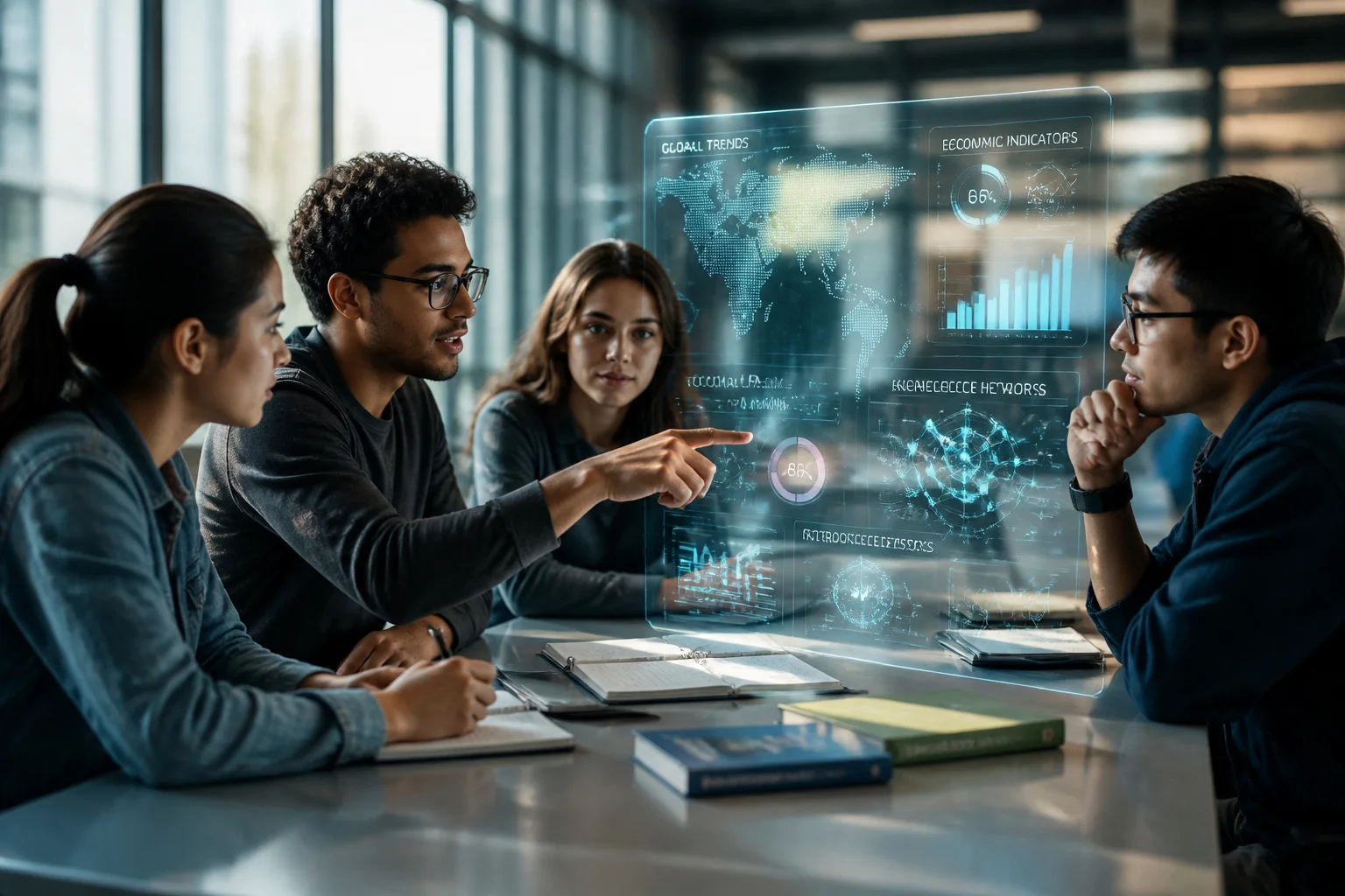 Etudiants collaborant sur une projection holographique