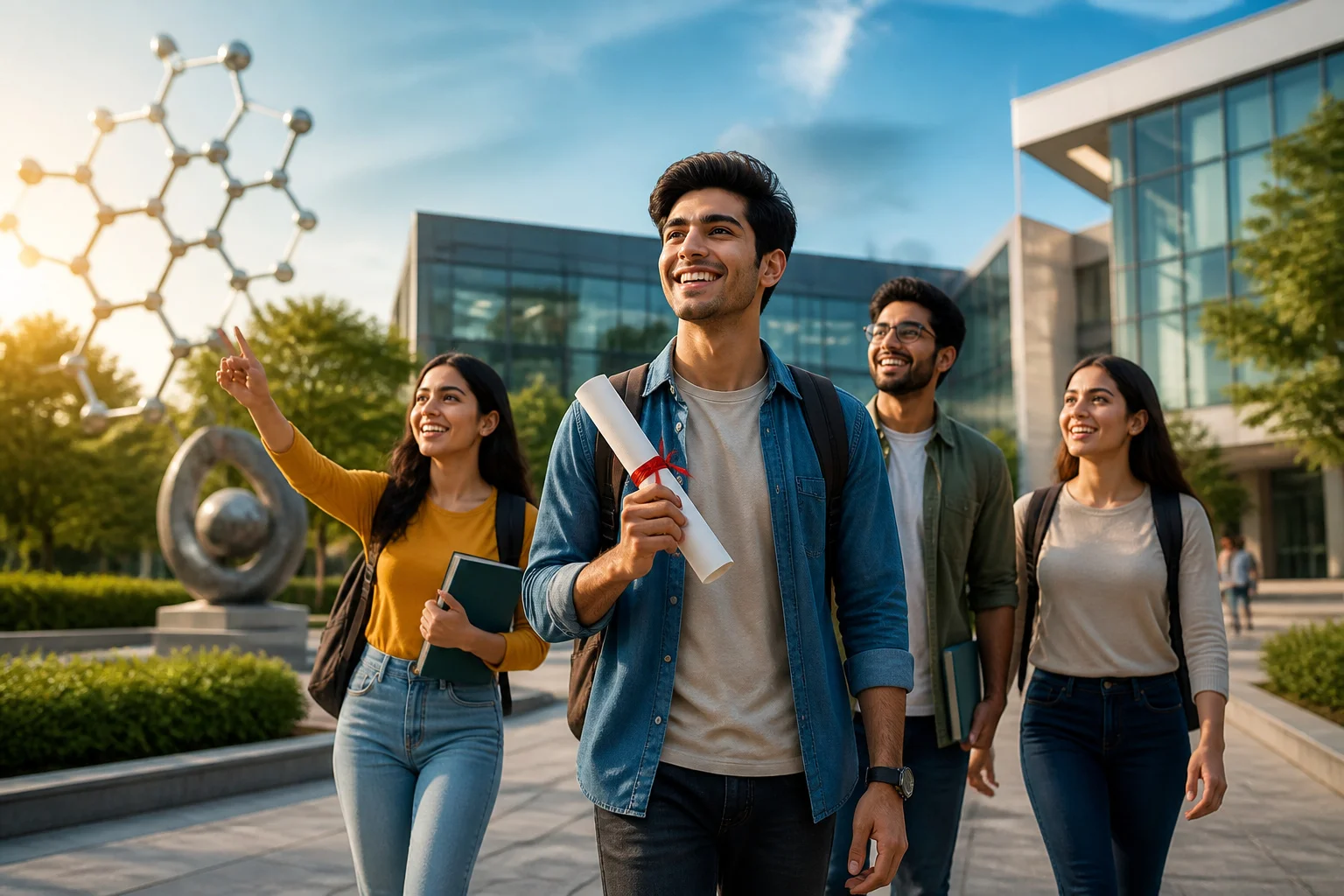 Jeunes diplomes sur un campus moderne