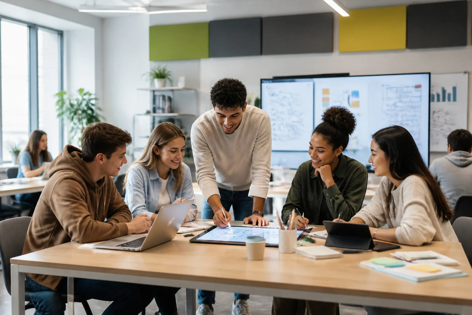 Collaboration etudiante dans un espace moderne