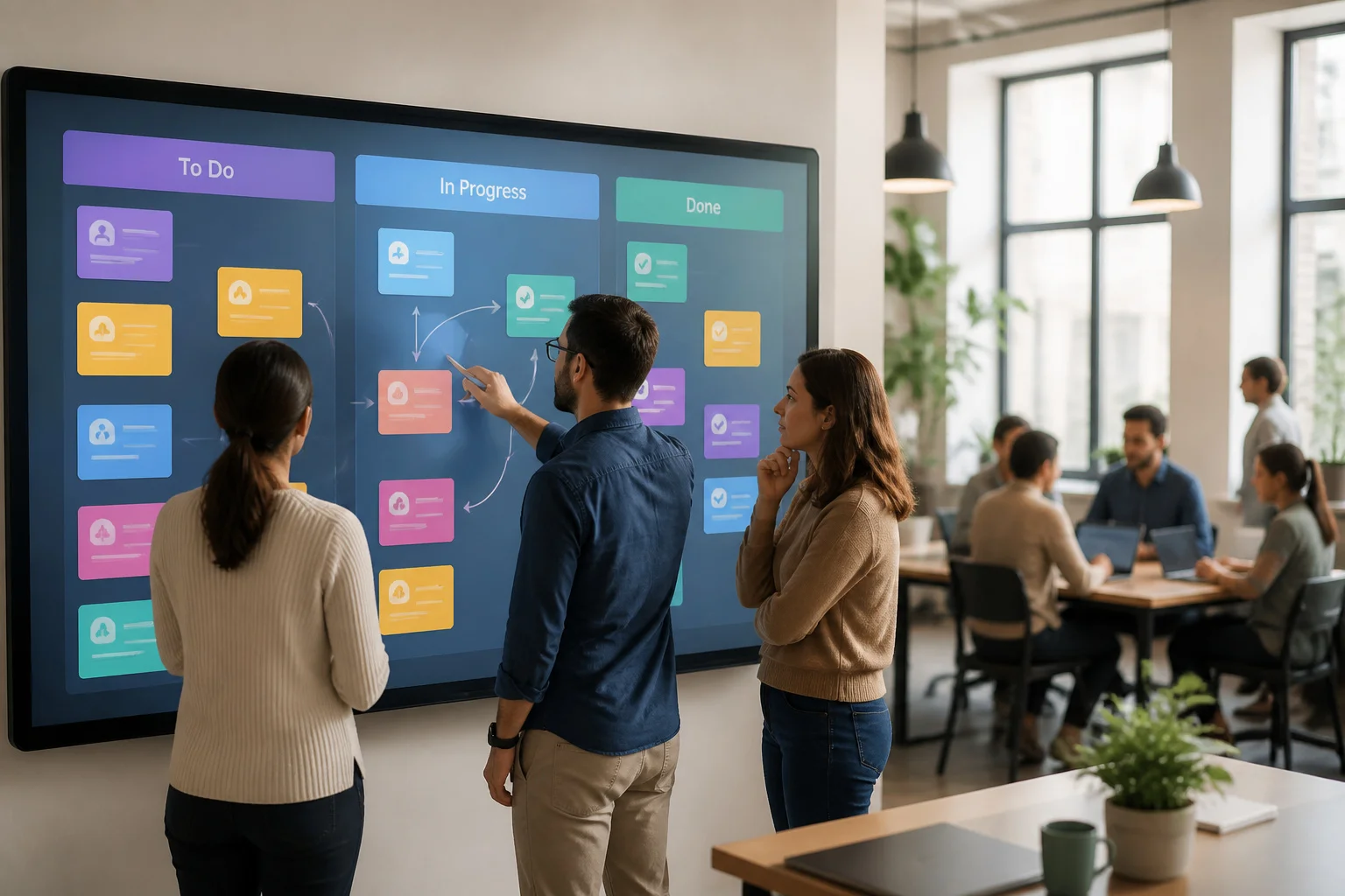 Tableau kanban interactif dans un espace de travail moderne