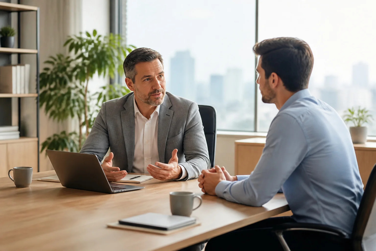 Conversation professionnelle et optimiste